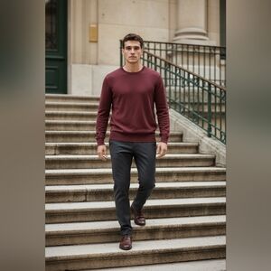 Bonobos SZ M Dark Red Merino Wool Pullover Crew Neck Sweater Long Sleeves